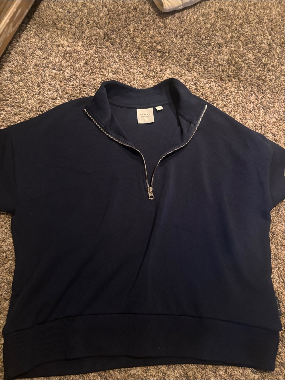 Varley Navy Half-Zip Short Sleeve Sweatshirt